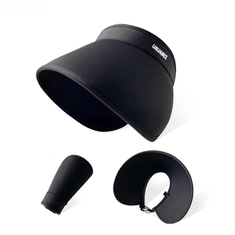 Korean Design Wide Brim Wraparound Empty Top Sun Hat Women's Large UPF 50+ Uv Protection Foldable Beach Cap for Outdoor Activity