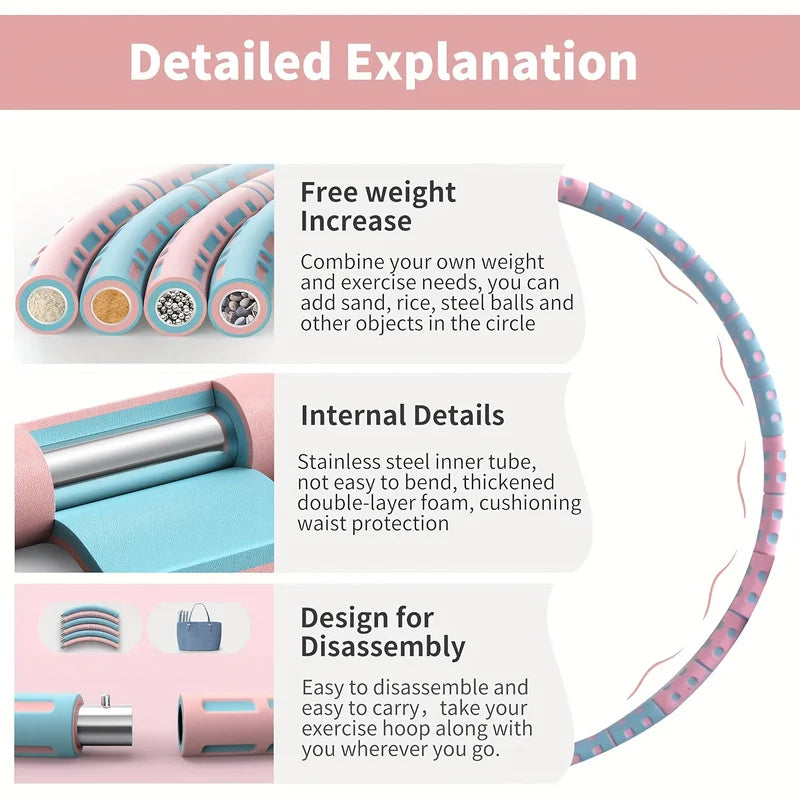 Adjustable 6-Section Foam Exercise Hoop, Universal Fit, Detachable and Thickened, for Fitness, Dance, and Play,Without Battery