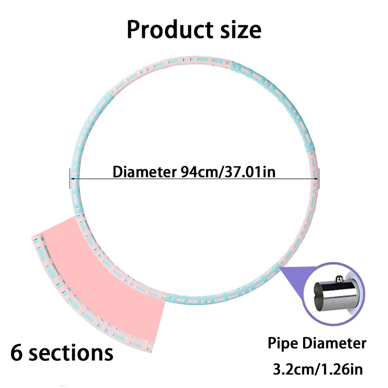 Adjustable 6-Section Foam Exercise Hoop, Universal Fit, Detachable and Thickened, for Fitness, Dance, and Play,Without Battery