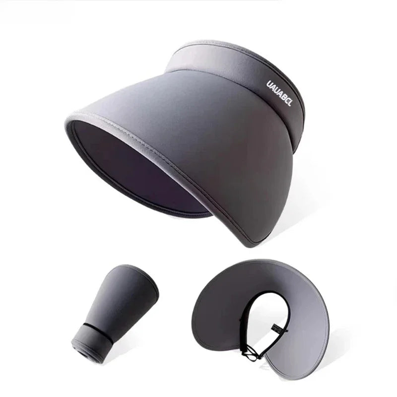 Korean Design Wide Brim Wraparound Empty Top Sun Hat Women's Large UPF 50+ Uv Protection Foldable Beach Cap for Outdoor Activity