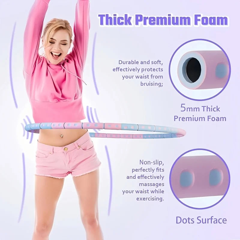 Adjustable 6-Section Foam Exercise Hoop, Universal Fit, Detachable and Thickened, for Fitness, Dance, and Play,Without Battery